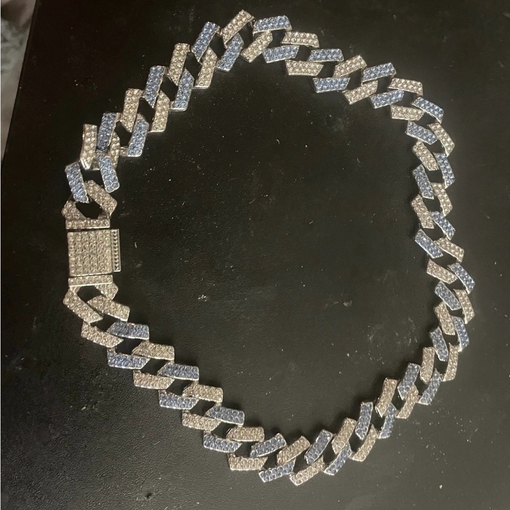 Silver and Blue Men's Cuban Link Chain